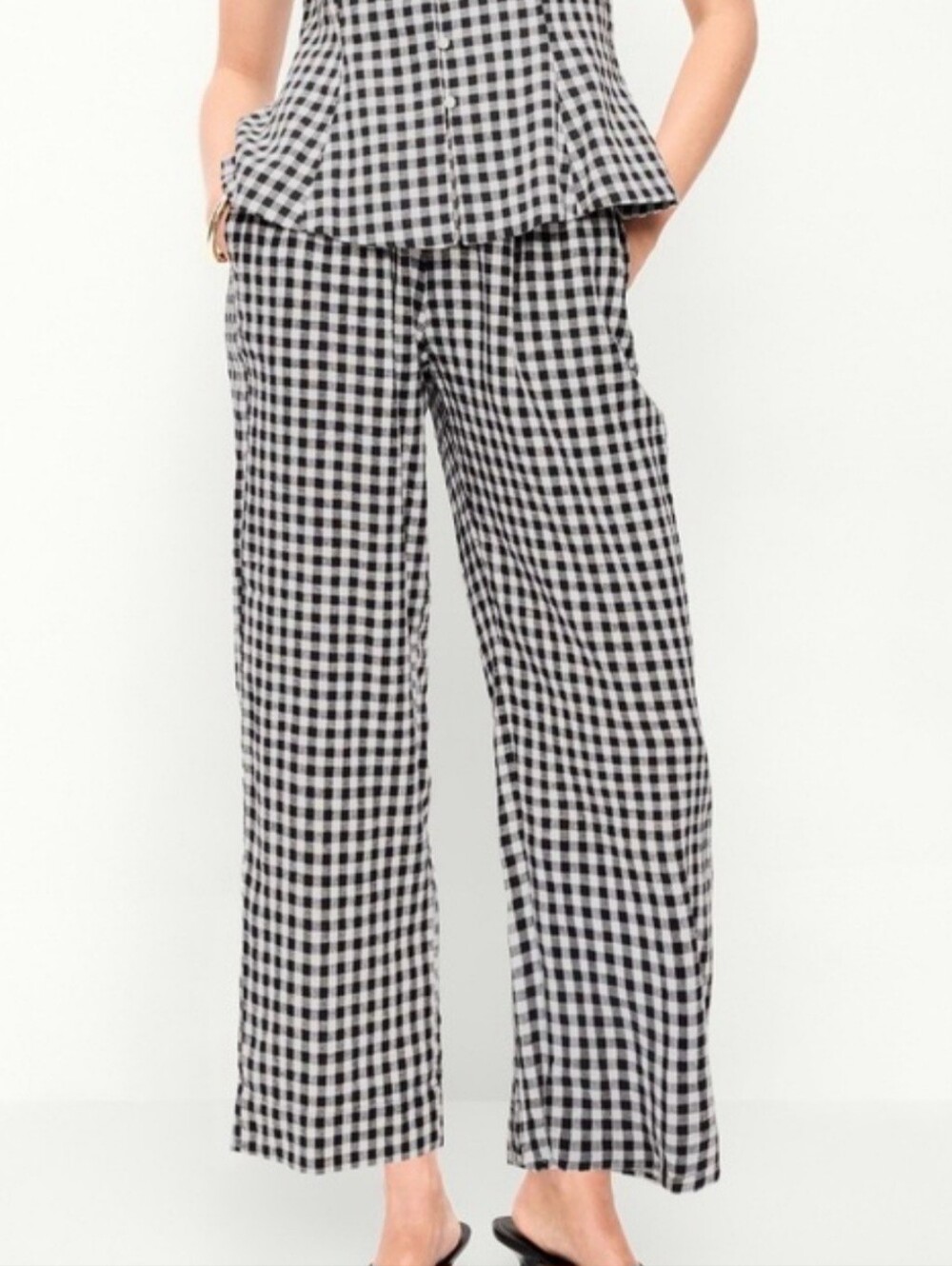 Old Navy Petite High-Waisted Linen-Blend Ankle Pants - Gingham